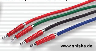 Wasserpfeifen-Schlauch. Dieser Schlauch besteht im
Griff- und Einsteckstück vollständig aus Kunststoff. Man kann ihn somit in
Wasser einweichen ohne das das Holz leidet.