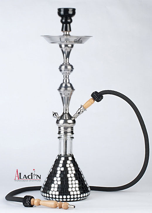 Shisha Disco Evolution in Silber - Wasserpfeife Edelstahl 68cm, Shisha aus Edelstahl. Die
Shisha Aldin Disco ist mit Ventil und komplett Start Set.