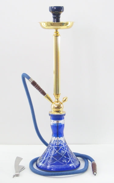 Shisha Cosmic ocean/gold. Aufwändig verzierte 68 cm hohe Shisha Cosmic gold mit massiver Basis und geschlifffenem Glas.