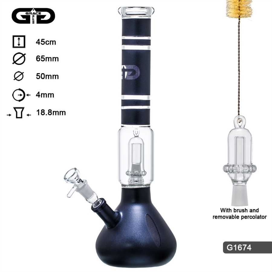 Grace Glas Bong - Black Powder Coated mit Fenster Diffuser + Percolator