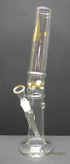 18.8mm Wasserpfeife / Glasbong - 42 cm hohe gold veredelte Bong extragroßem Standfuß und Eis-Bong Funktion