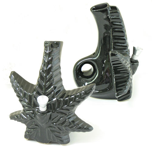  Keramik Bong in Hanf Blatt Form - 16cm hoch